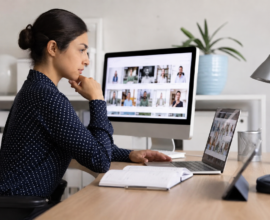 Professional social media profile management on a laptop