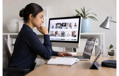 Professional social media profile management on a laptop