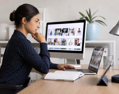 Professional social media profile management on a laptop