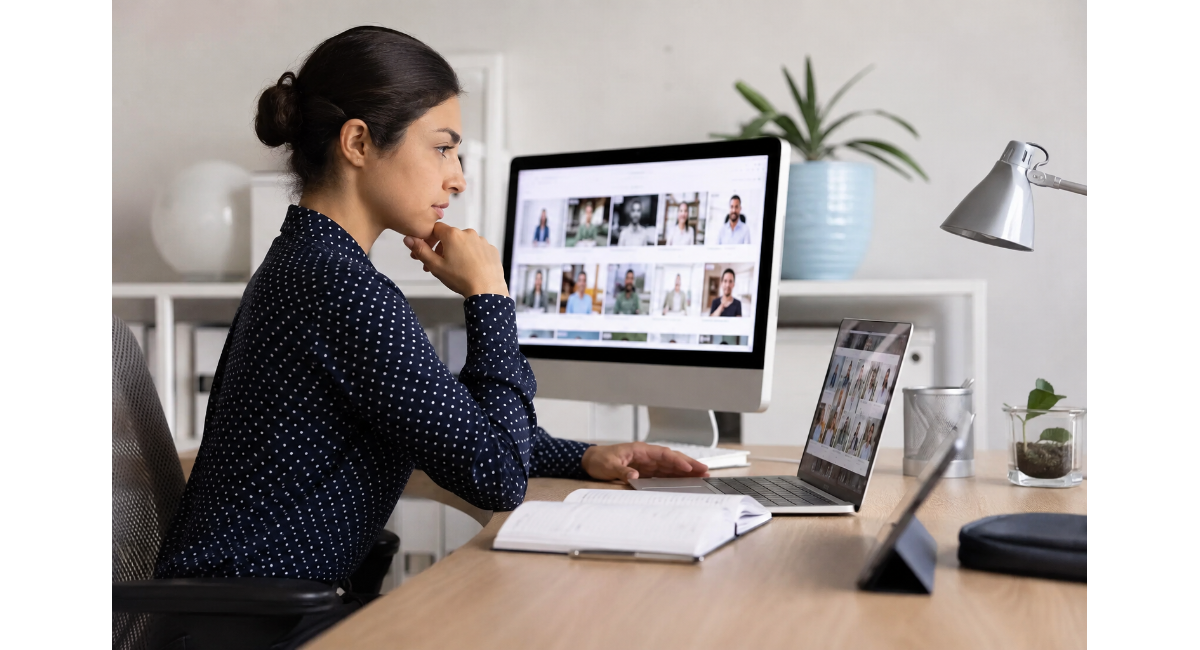Professional social media profile management on a laptop