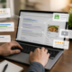 Person analyzing Google search results with rich snippets on a laptop to improve SEO performance.