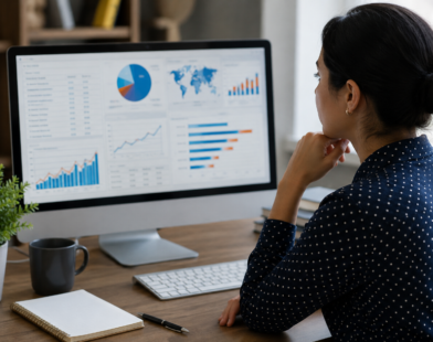 SEO professional analyzing keyword research and competitor data