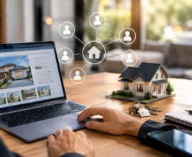 Real estate lead generation strategy with property listings, house model, and connected potential clients