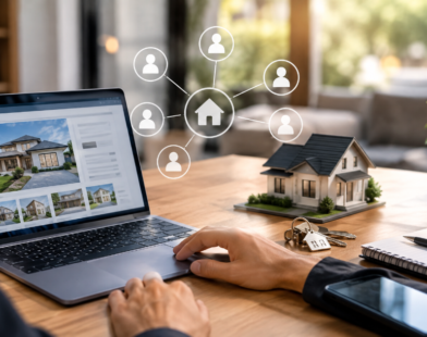 Real estate lead generation strategy with property listings, house model, and connected potential clients