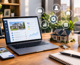 Real estate marketing automation dashboard with property listings, lead management, and automated workflows