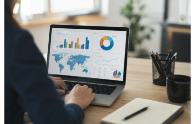 InfoTiger data analytics platform on laptop