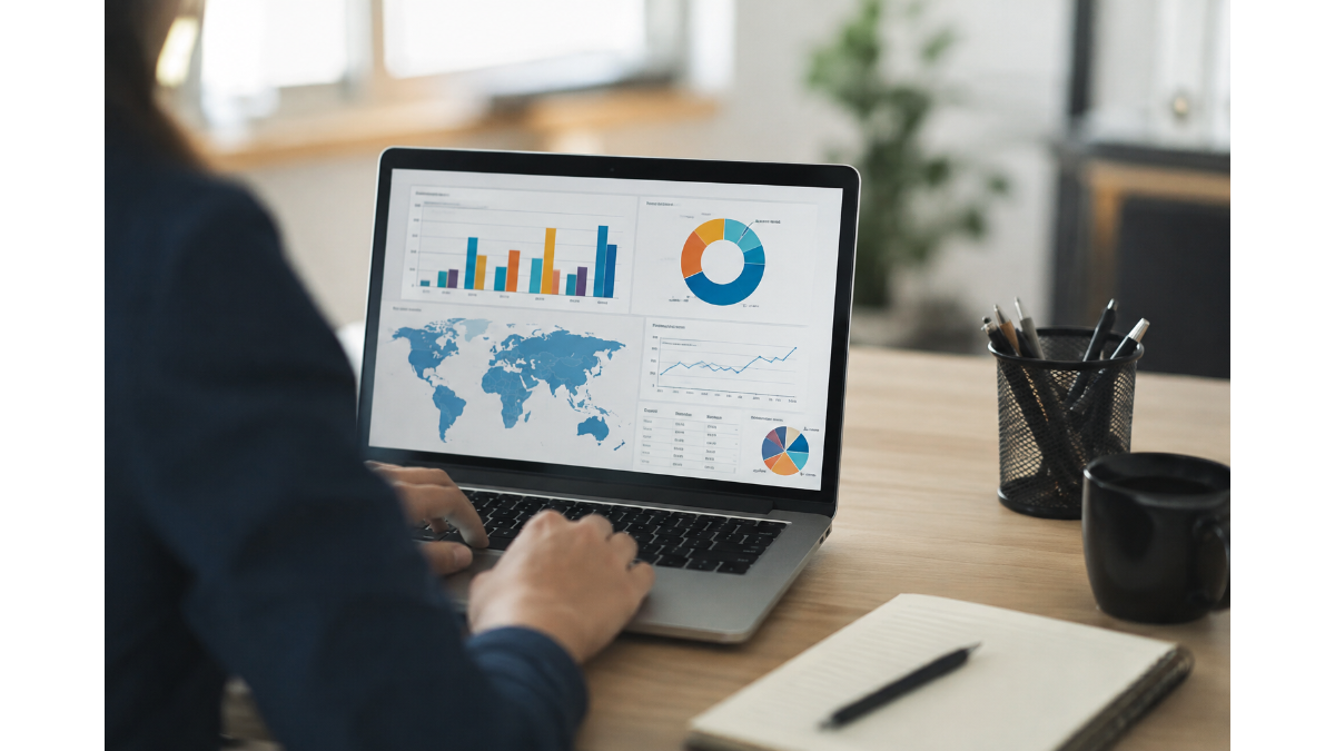 InfoTiger data analytics platform on laptop
