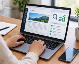 Person optimizing website content for better search engine rankings