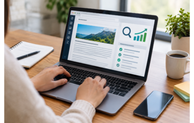Person optimizing website content for better search engine rankings