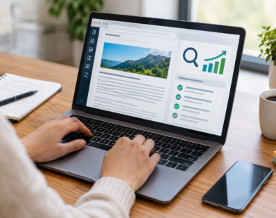 Person optimizing website content for better search engine rankings