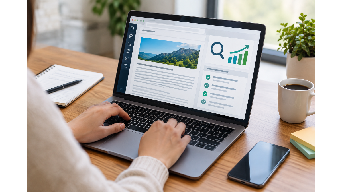 Person optimizing website content for better search engine rankings